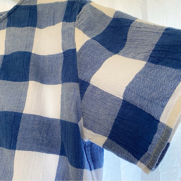 MARA HOFFMAN WHITE BLUE GINGHAM PRINT SHORT SLEEVE BLOUSE TOP - Picture 6 of 8